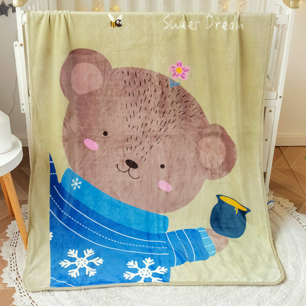 Flanell barnfilt dubbellagers förtjockad molnfilt Cartoon Coral Fleecefilt Double layer cloud blanket-bee bear 100*140cm