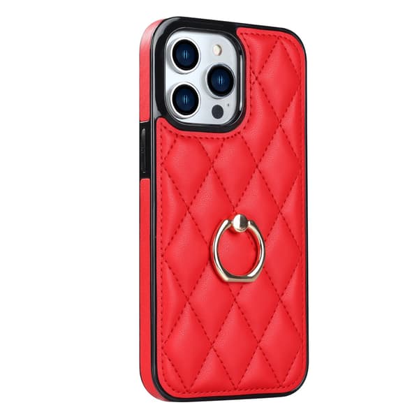 Fodral för iPhone 13 mini röd ins ring diamantfäste läder anti fall