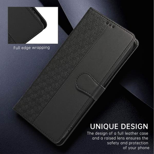 Etui til iPhone 13 sort solidt præget mode kortholder multifunktionel