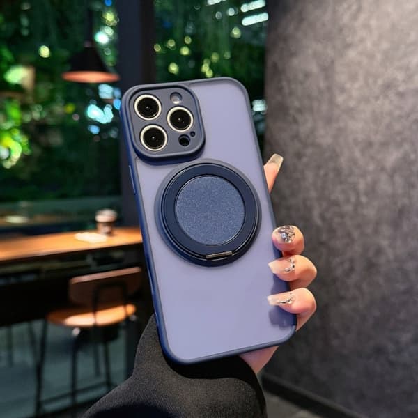 Etui til iPhone 17 Mørkeblå Roterende Stand Mat Hudtekstur