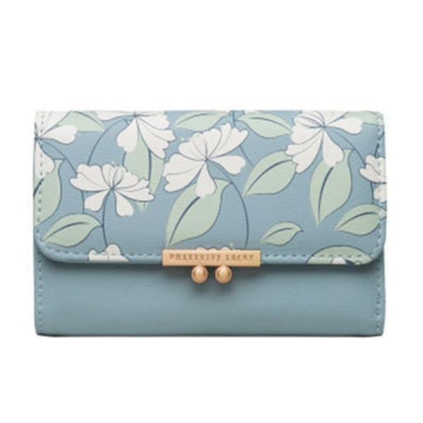 Kvinner lommebok myntpung Medium Three Fold Handbag Stor Kapasitet Folding Multifunksjonell Blue
