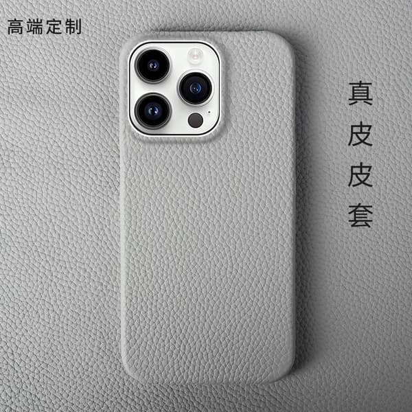 Kotelo iPhone 13:lle, harmaa nahka, puolikotelo