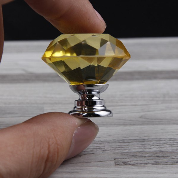 8 stk 30 mm gult krystalglas diamanter håndtag møbelhåndtag garderobeskuffe dørhåndtag 30*30mm