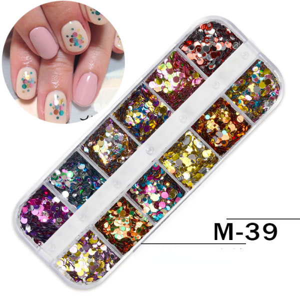 Kynsikoristeet nail art varten US Shimmering Powder paljetteja 12-ruudukkoinen nauhalaatikko värikäs helmikuori M34