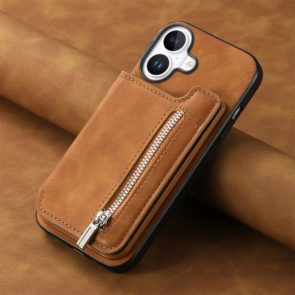 Etui til iPhone 14 Pro Max brun magnetisk to-i-ett avtakbart multi-kort oppbevaringsstativ anti-fall