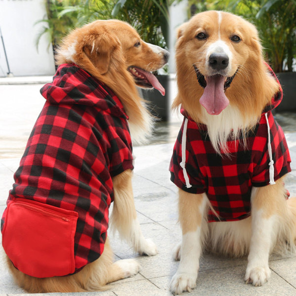 Lemmikkien vaatteet syksyn ja talven fleece vetoketjullinen taskupusero iso, keskikokoinen ja pieni Red and black plaid 2XL (about 14-20kg pet)