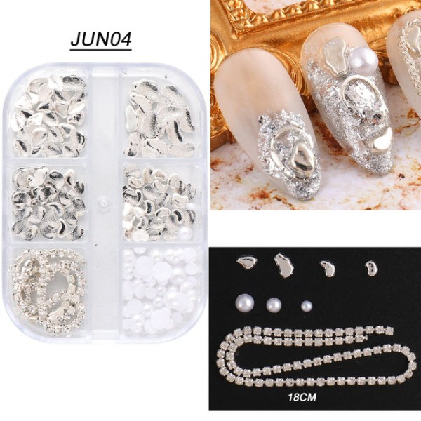 Negledekorationer til Nail Art Ins Forgyldt Rose Gold Stone Nail Chain 6 grid accessories JUN04