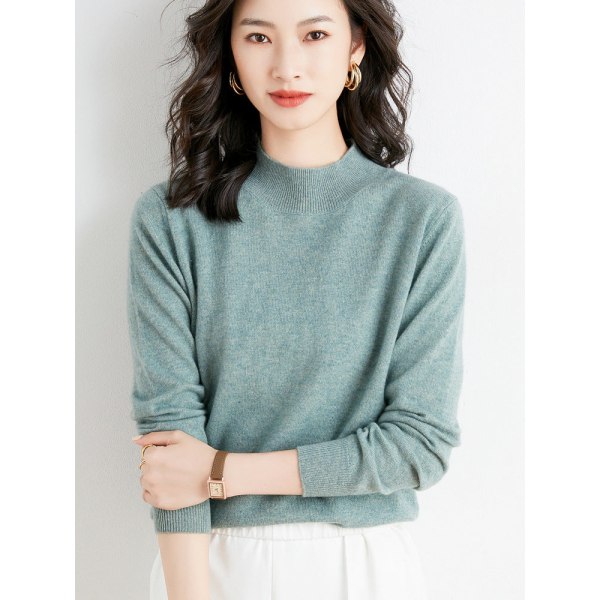 Damestrik Høst Vinter Genser Løs Mock Neck Pullover Bunnskjorte Løs pluss størrelse Bean Green M