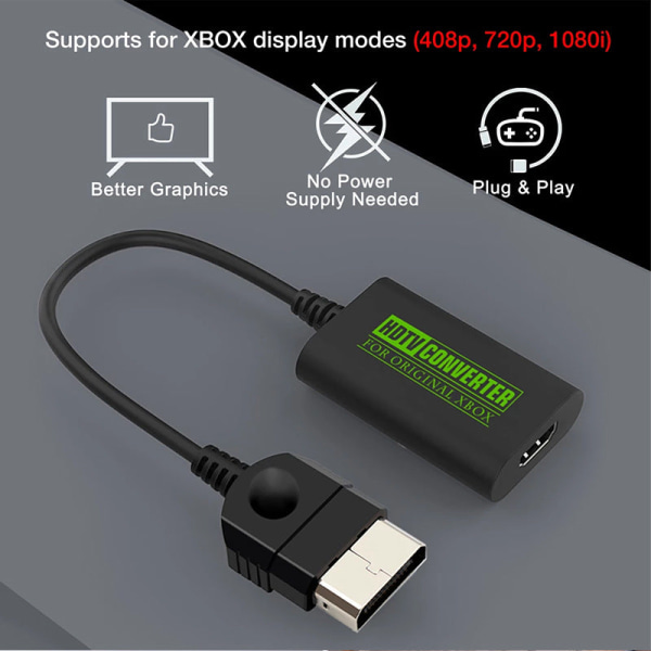 For Xbox til HDMI HD Converter Xbox til HDMI TV Adapter Plug and Play Black converter HDMI cable