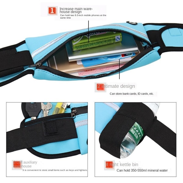 Fanny Pack Running Belt Waist Bag Organizer Fitness Multifunctional Vedenpitävä 1kpl 6.5 inches Sky Blue