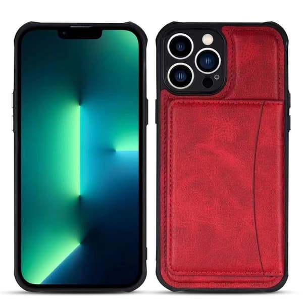 Etui til iPhone 14PRO rød visitkortholder og magnetisk