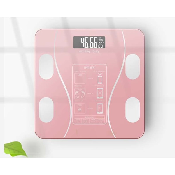 Kropsvægtsvægt Badeværelse rund hjørne Platform Digital Bluetooth-forbindelse Elektronisk hjem Pink Rechargeable