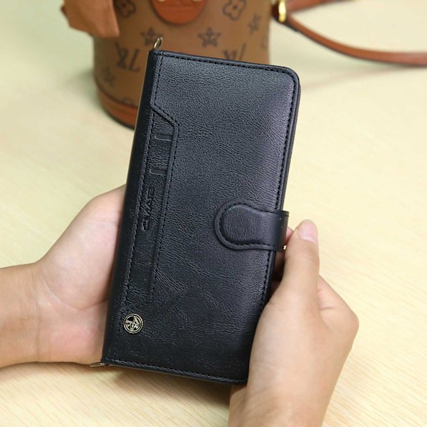 Kotelo iPhone 16promax musta monikortti nahkainen läppäkorttipaikka crossbody