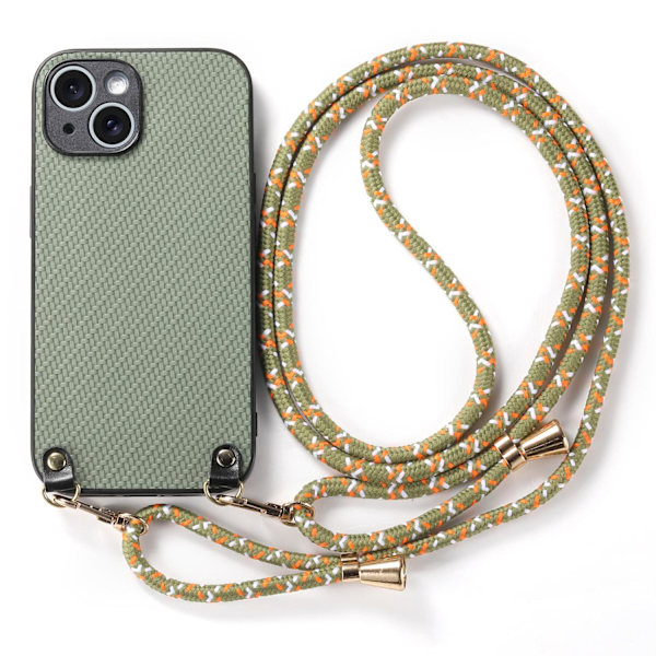 iPhone 16 Plus -kotelo, vihreä crossbody, erittäin pitkä kaulanauha, sisäänvedettävä, säädettävä takaolkahihna