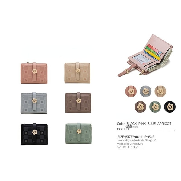 Kvinner lommebok myntveske Kort koreansk stil trykt maskinvare Blomsterspenne Kreativ student kvinne Apricot