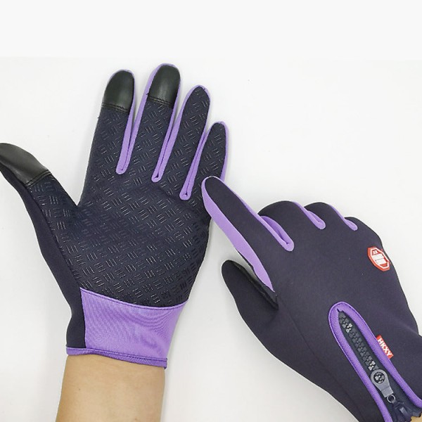 Naisten Miesten Pyöräilyhanskat ulkokäyttöön Lämpimät Tuulenpitävät Kosketusnäytölliset käsineet Purple XL