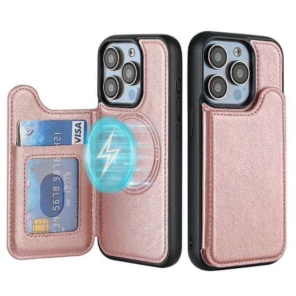 Fodral för iPhone 15 Plus roséguld magnetisk kortplats