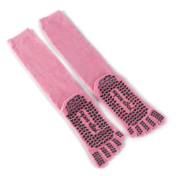 2 par dame og mænd silikone skridsikker yoga pilates sokker, flerfarvet bomuld lange rør tå sokker Pink, women's