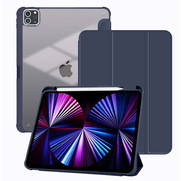 Fodral för iPad 5/6 9.7\" mörkblått tri-fold hårt deformerbart vikbart läder
