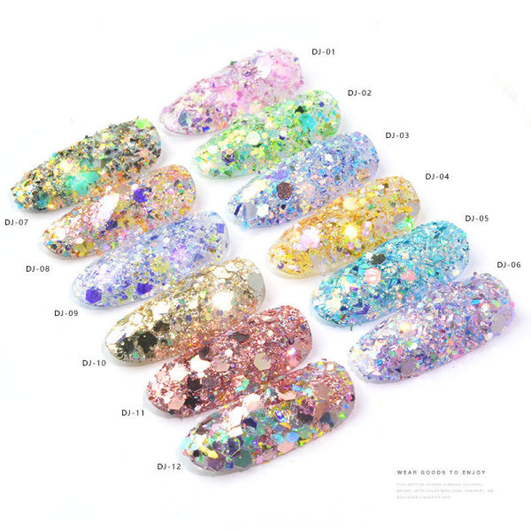 Nageldekorationer för Nail Art 12 färger Ljusskiftande lökpulver Magic färg Glitter Paljetter Glitter DJ09
