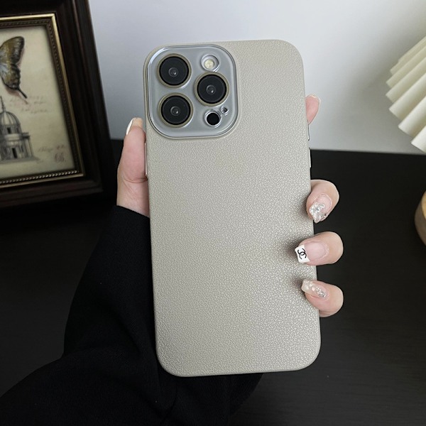 Etui til iPhone 16 Plus titanium grå litchi tekstur hudfølelse krystal fin pore hårdt