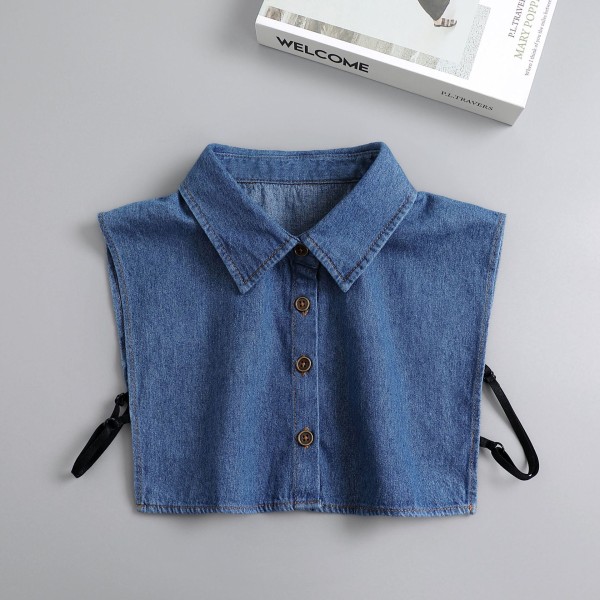 Kvinders falsk krave Aftagelig halv bomulds denimskjorte Aftagelig sweater Tilbehør Skjorte spids Dark blue denim