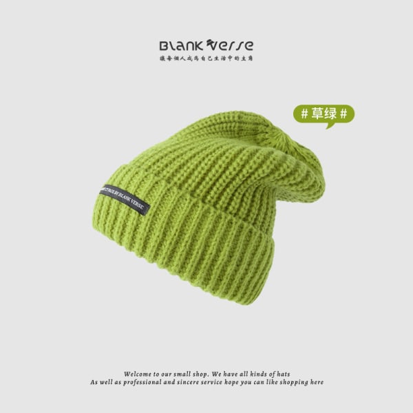 Lämmin talvi neulottu pipo hatut korealaistyylistä syksyä ja kirjaimia All-Match neulepusero Kylmäpaksuinen naisten unisex Grass green
