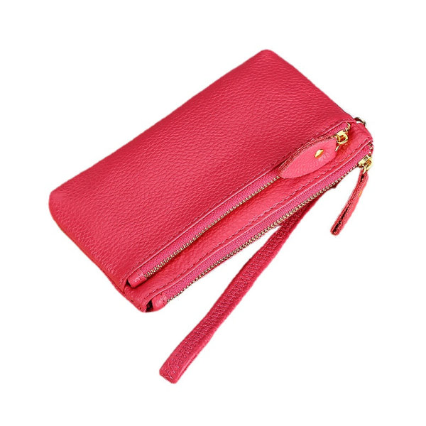 Kvinner lommebok myntveske ekte skinn mote clutch glidelås håndleddsveske Rose Red