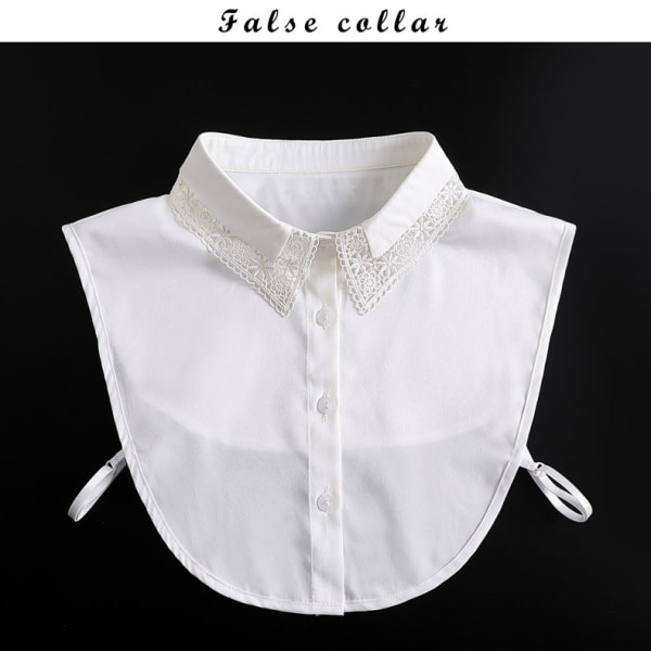 Jente falsk krage for kvinner Plissert treøre Hvit chiffonskjorte Avtagbar krage falsk skjortekrage White Cross buckle