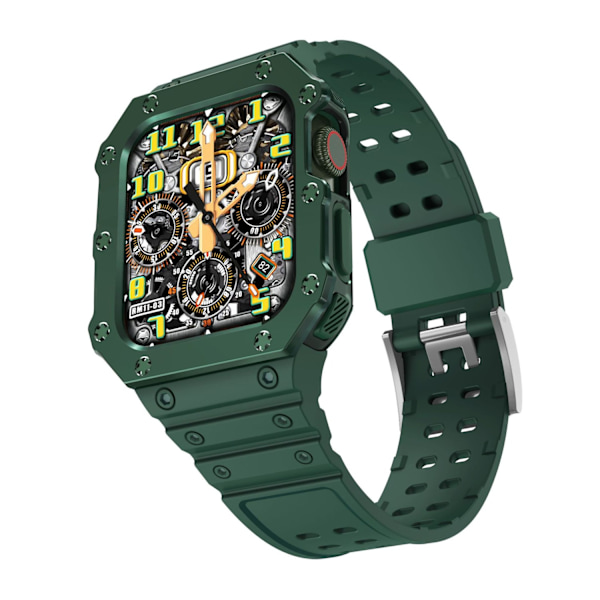 Kellon ranneke Apple Watch iWatch 42/44/45mm Keskiyönvihreä + Vihreä kehys