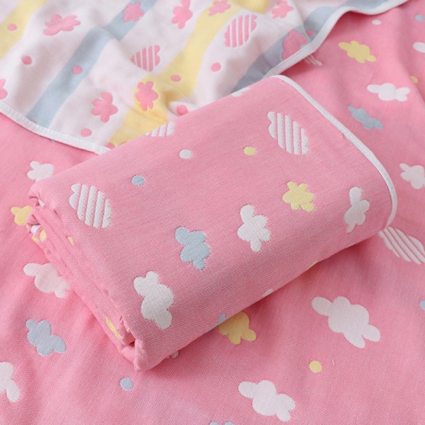 Babygaze badehåndkle født bomull jacquard seks lags dekketeppe Sommerbarnehagehåndkleteppe Pink clouds 110*110cm