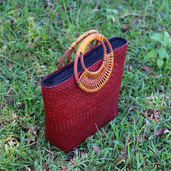 Kvinnor Damhandväska Thailand Straw Bag Travel Golden Earth