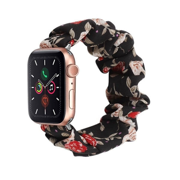Klockarmband för Apple Watch iWatch 38/40/41 Urtavla Storlek S Svart Bakgrund Röd Blomma