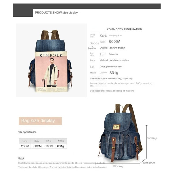 Kvinnor tjej ryggsäck axelväska skolväska Retro Jean Bag Outdoor Leisure Canvas Travel Light brown
