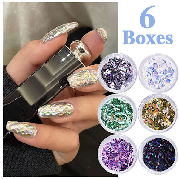 Negledekorationer til Nail Art Pailletter Ins Style Negle Guld Sølv Glitter Powder Hjerteformet sommerfugl Nail Glitter Set Nail Glitter Set-14