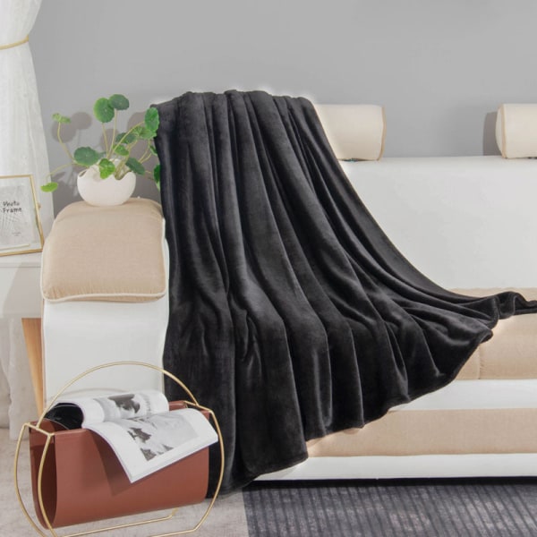 Tæppe ensfarvet flanneltæppe fortykket dobbeltsidet fleecelagner nap tæppe Coral fleece tæppe Black 225*270cm