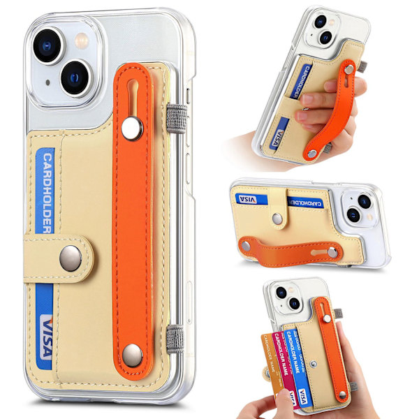 Fodral för iPhone15pro Khaki transparent korthållare Macron handledsstöd
