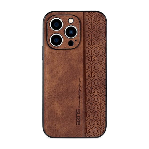 Skal för iPhone15ProMax brun 3D-präglad geometrisk hårt skal retro 3D-hudkänsla