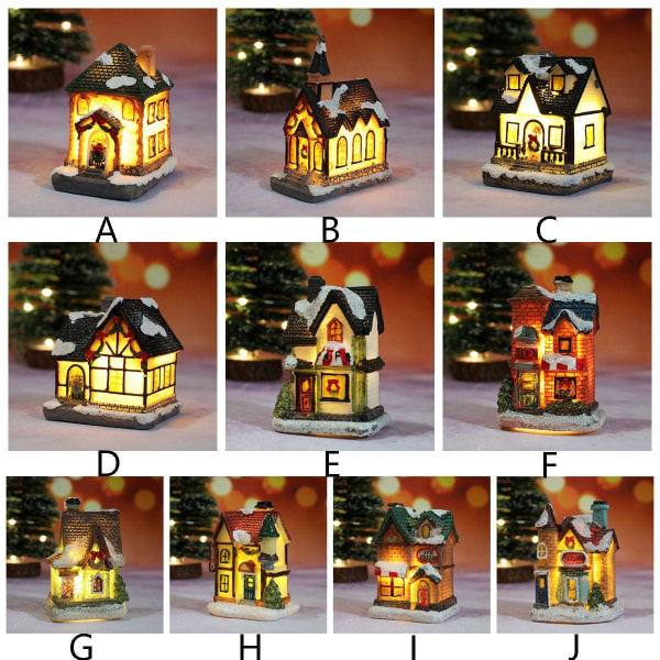 Garden Resin Craft Mini Miniatures Valoisa joulukoristeita Village House Ornament LED-valo Like the picture C