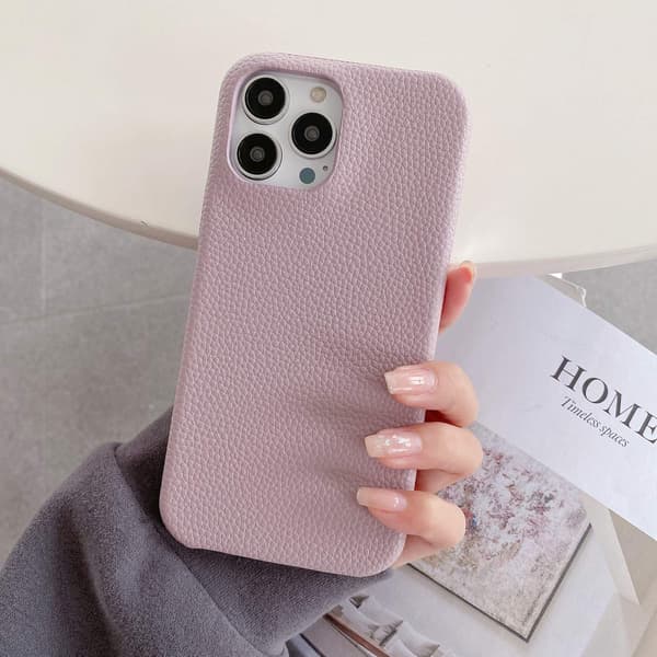 Etui til iPhone 14pro lavendel lychee læder look