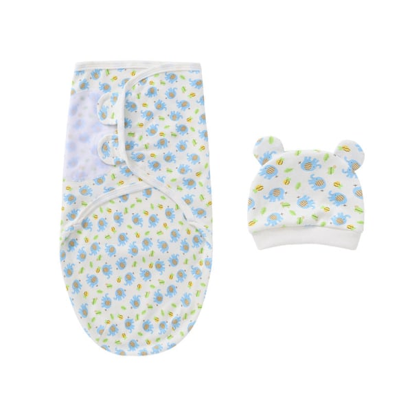 born Swaddling Sovepose Cocoon Baby's Blanket Hat Set Gro-Bag Klem Teppe Blue Bee elephant