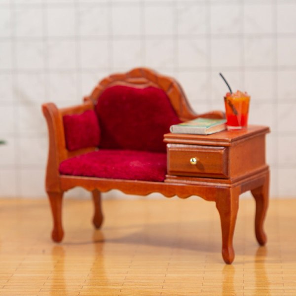 Miniaturemøbler Legetøjsdukkehus gør-det-selv-dekorationstilbehør Mini 1:12 sofa sammenklappet med kommode Sofa