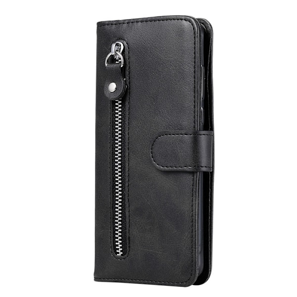 Etui til iPhone 13 Pro sort kalveskindsnarv lynlås læder solid kalv kreativ