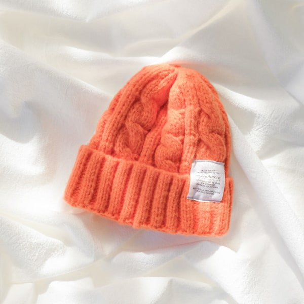 Varm vinterstrikket hue hue ren farve japansk snoet uldgarn kvinder koreansk stil unisex Orange M 55-58cm