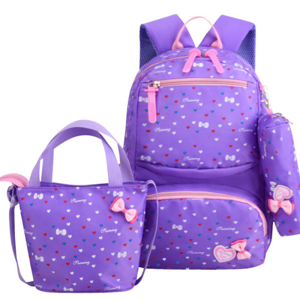 Barne Barneryggsekk Småbarnsskoleveske Barn klasse 1-3-4-6 7-9-12 år søt prinsesse purple heart pencil case