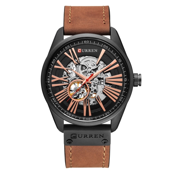 Herreklokker Automatisk Mekanisk Klokke Vanntett Gave Black shell brown belt
