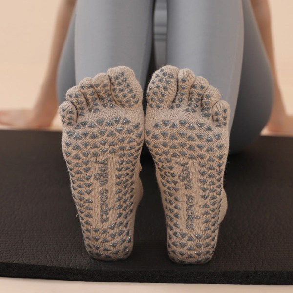 2 par dame silikone skridsikker yoga pilates fem fingre sokker, efterår og vinter bomuld multifarvet Black Average Size