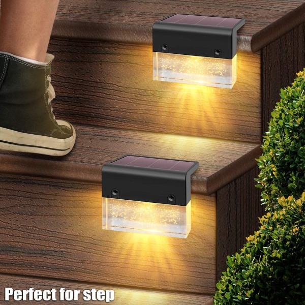 Led Solar Step Lights Solcelledrevet gjerdelys Utendørs Vanntett Hagelys 2Leds 2 Modi Landskap Trapp Uteplass Hagelamper 6 pcs