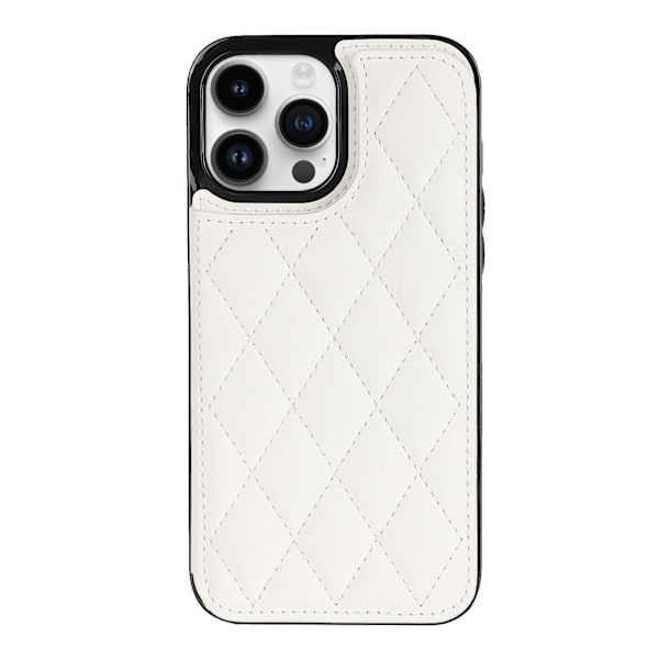 Kotelo iPhone 15 Pro -puhelimelle, valkoinen ins kaksoissolkikiinnitteinen korttipidike timanttipaikalla, ve-nahkaa