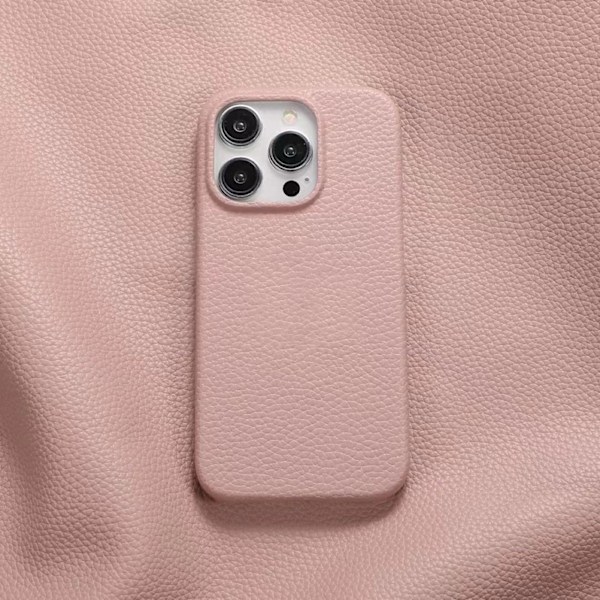 Fodral för iPhone 14 Pro Max lychee mönster hudrosa lädermönster enkelt solid hårt anti fa
